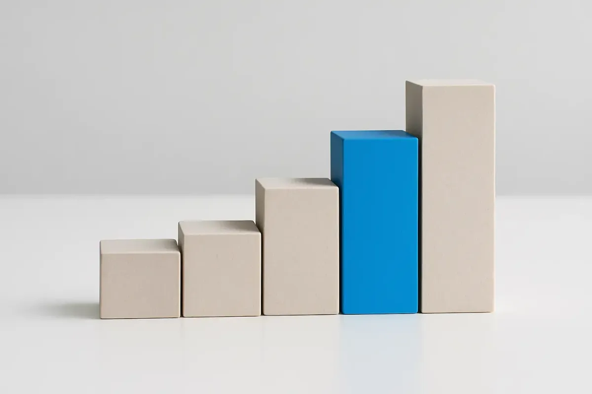 Conceptual image of building blocks arranged in sequence with one highlighted in Lofton Approved blue symbolizing daily actions that build unstoppable business momentum