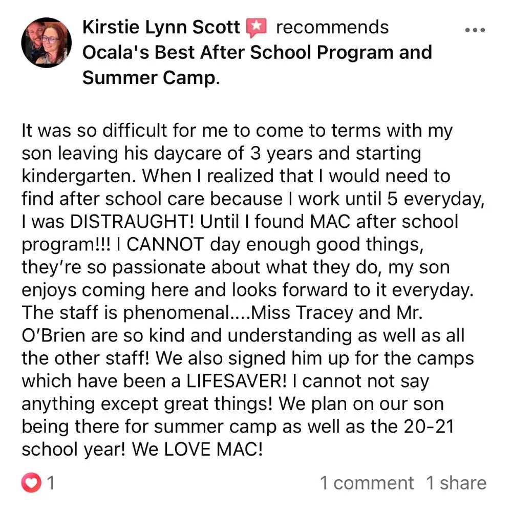 5 Star Review For Ocala's Best Afterschool and Summer Camp Central!