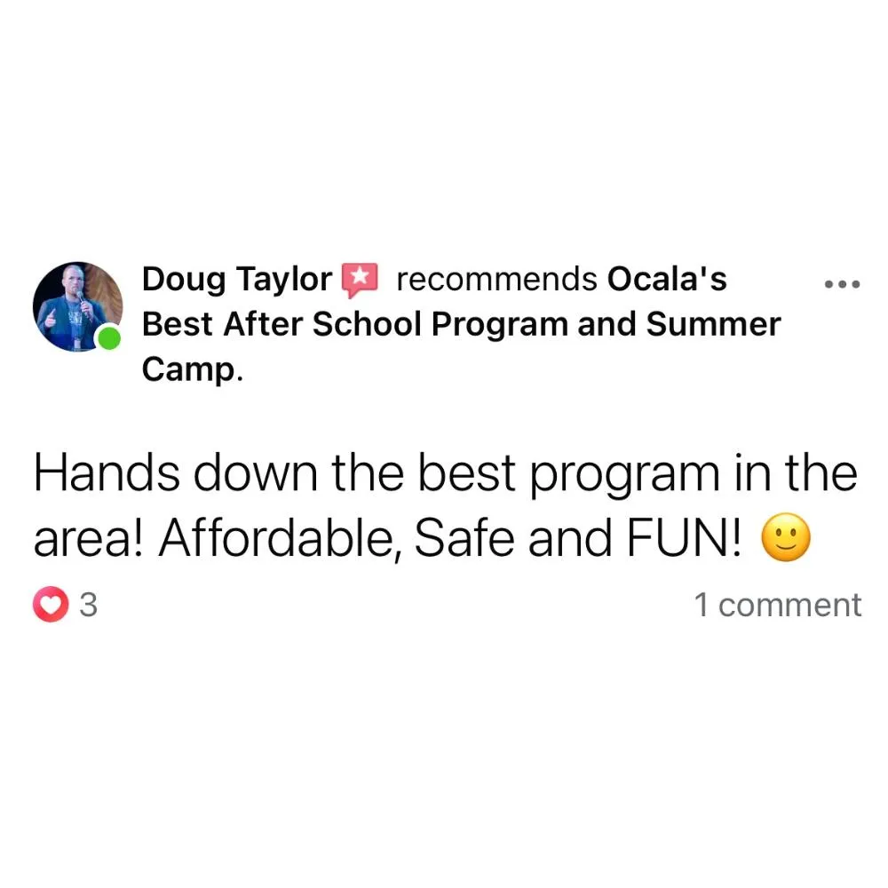 5 Star Review For Ocala's Best Afterschool and Summer Camp Central!