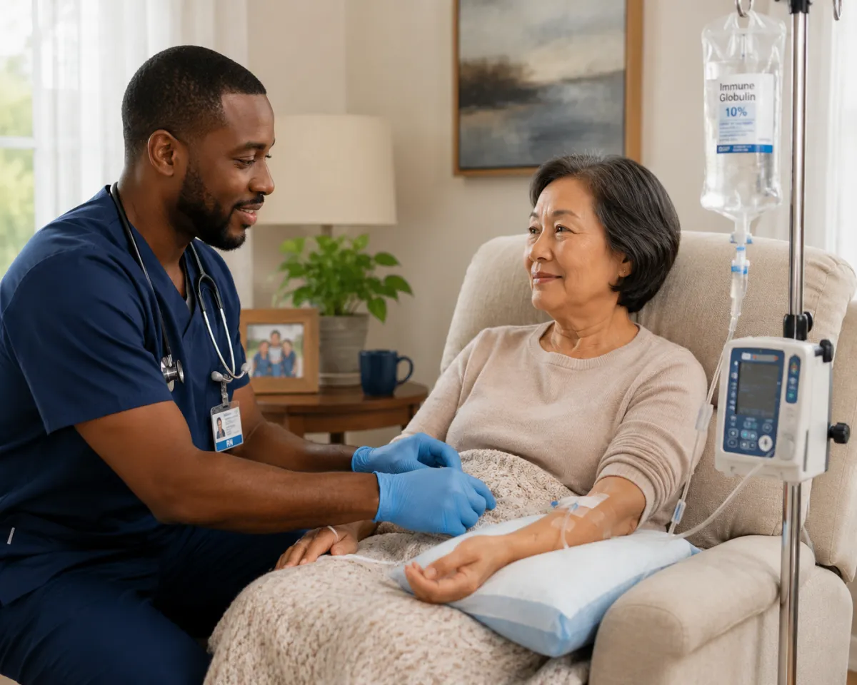 Nurse administering home infusion therapy to a patient in Southwest Florida