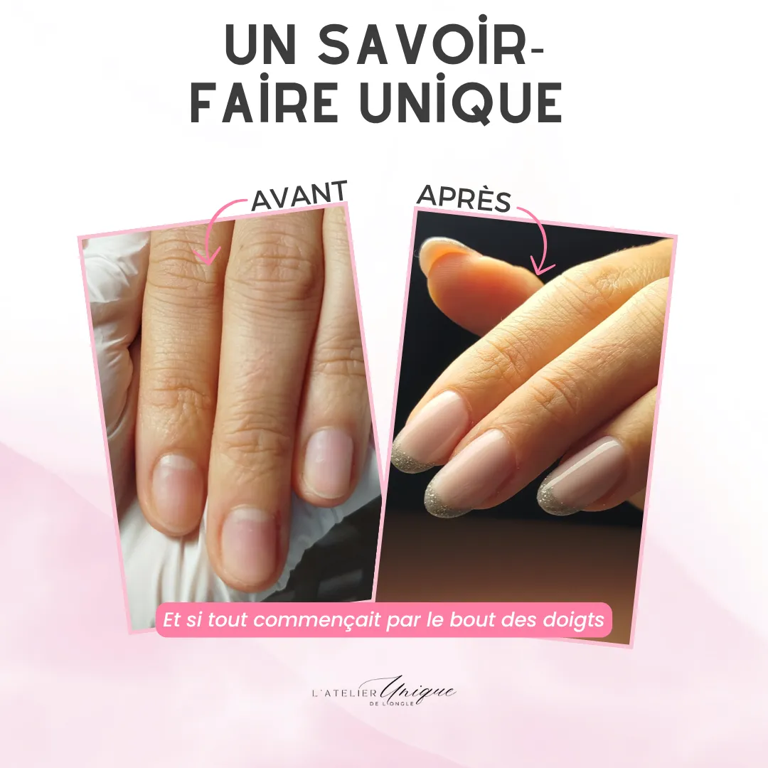 Avant / après pose d’ongles à L’Atelier Unique de l’Ongle