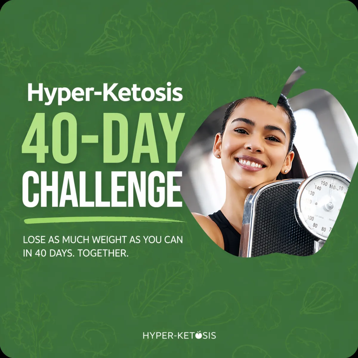 Woman hugging scale smiling brightly, representing quiz to check ideal weight closeness with Hyper-Ketosis.