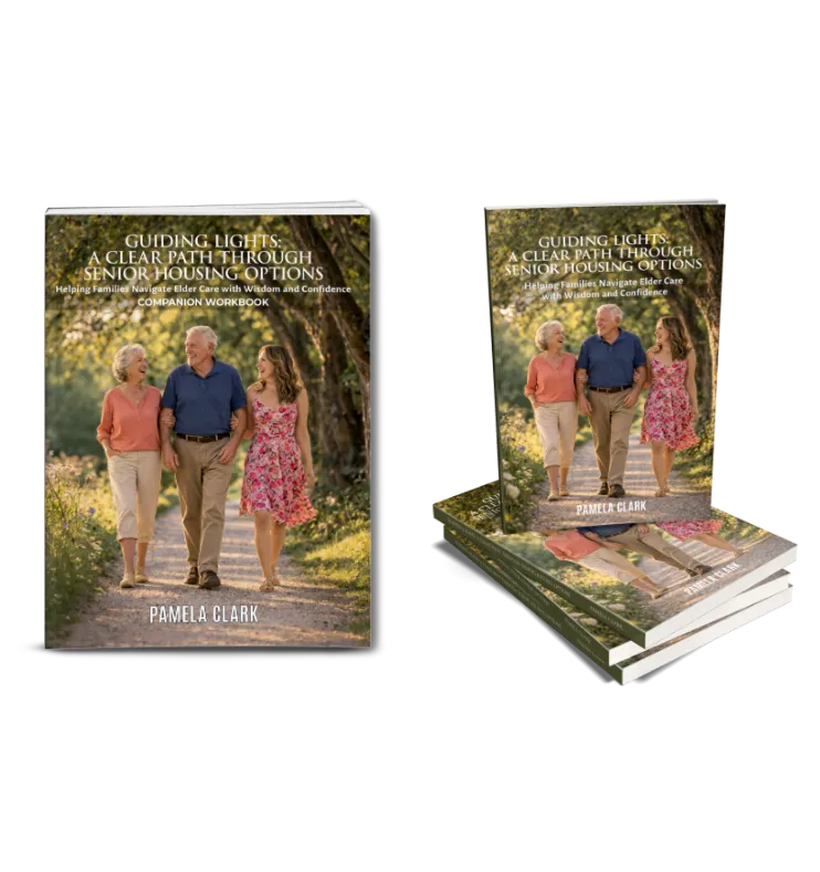 Guiding Lights book and companion workbook — a senior housing and elder care planning guide for families stack