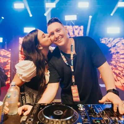 Jake and Eden at Oktoberfest Perth on the Mainstage headlining DJing to 12,000 people