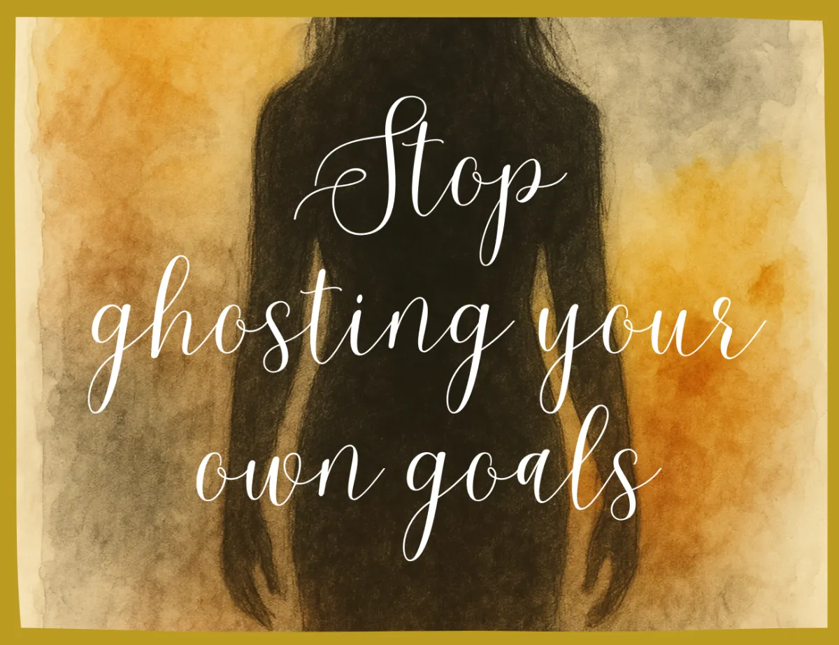 Midlife woman deep in thought, representing survival patterns, self-sabotage and ghosting your own goals.d