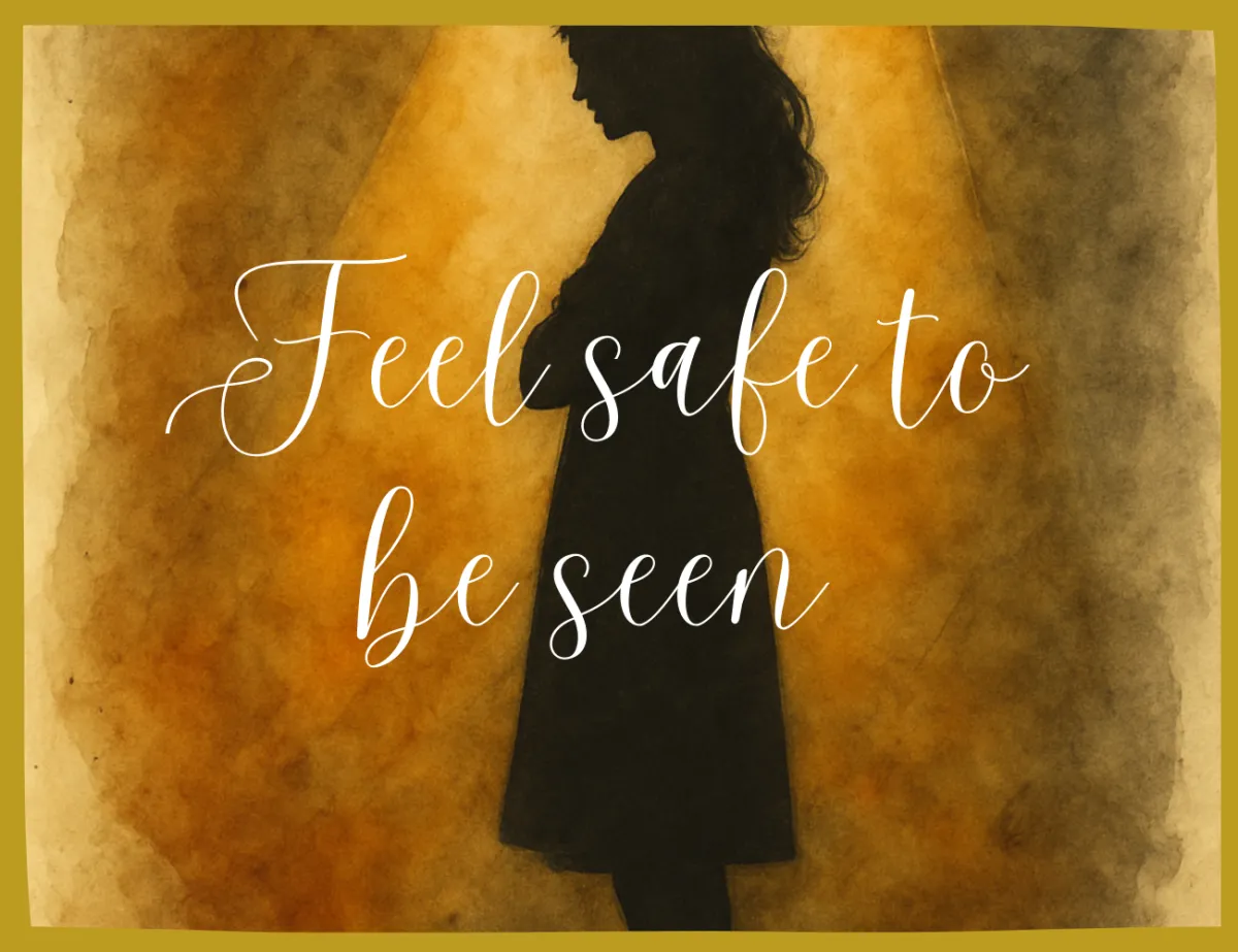 Midlife coach feeling grounded, reflecting safe visibility and nervous system regulation