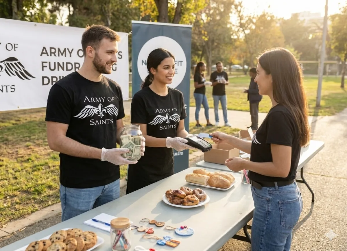 Volunteers setting up at a community event