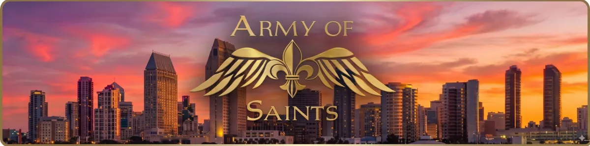 Army of Saints logo over San Diego skyline