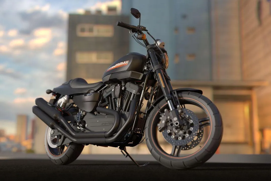 Black motorcycle parked in an urban setting, representing requirements and steps to make a motorcycle street legal in California.