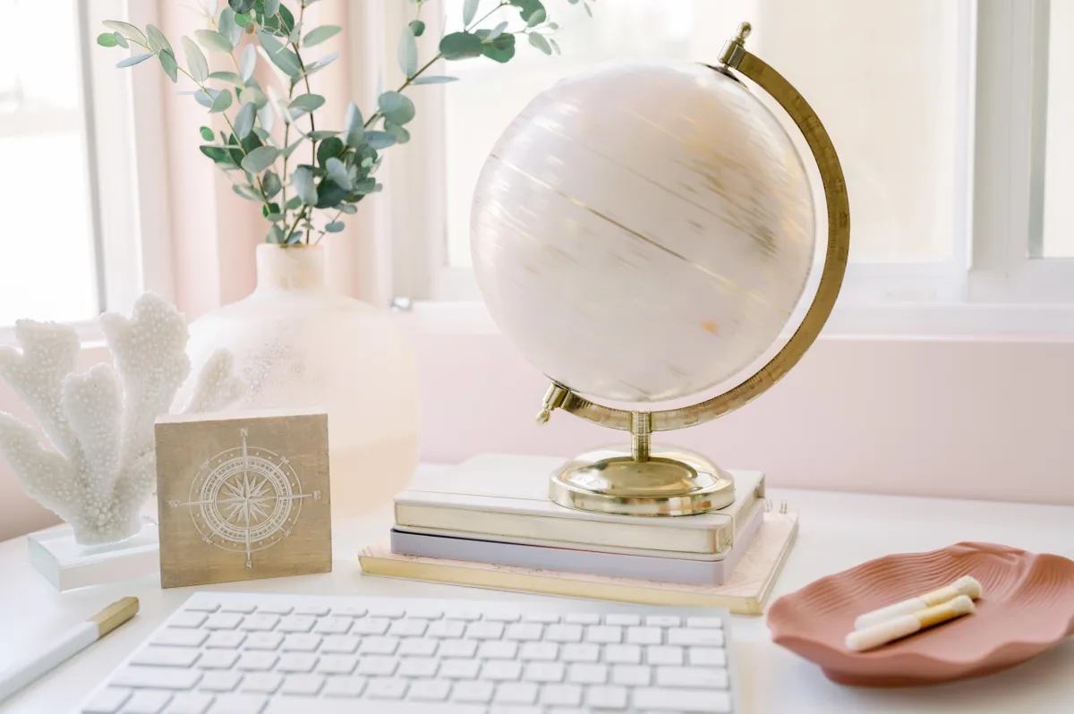 Image of globe in a notebook