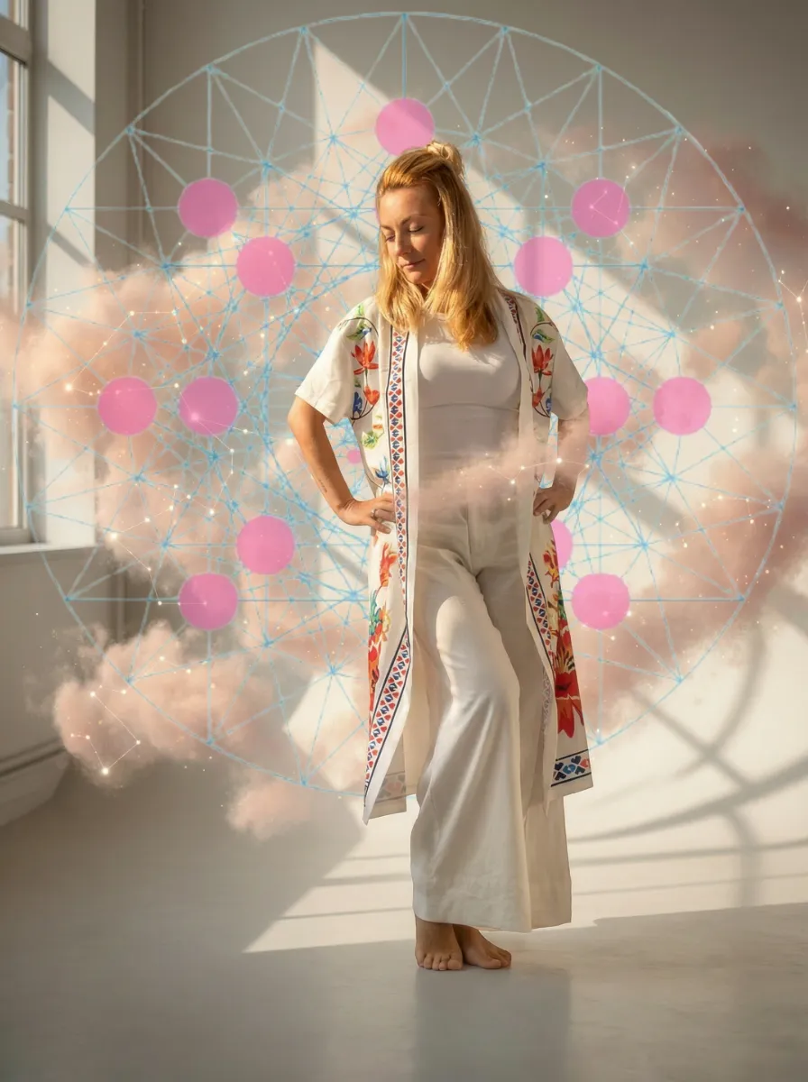 A group of diverse women entrepreneurs, seated in a circle, sharing stories and laughter in a bright, airy loft with celestial wall art, fostering connection and support. 3:2 aspect ratio.