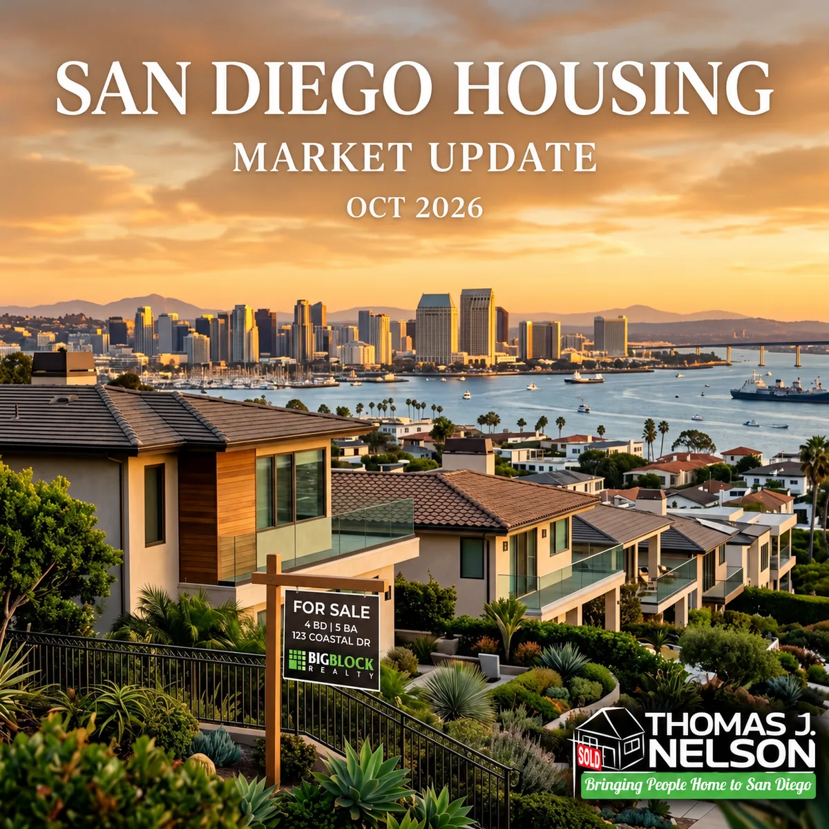 Aerial view of San Diego coastal neighborhoods at sunset