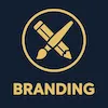Logo design process with sketch and final version.