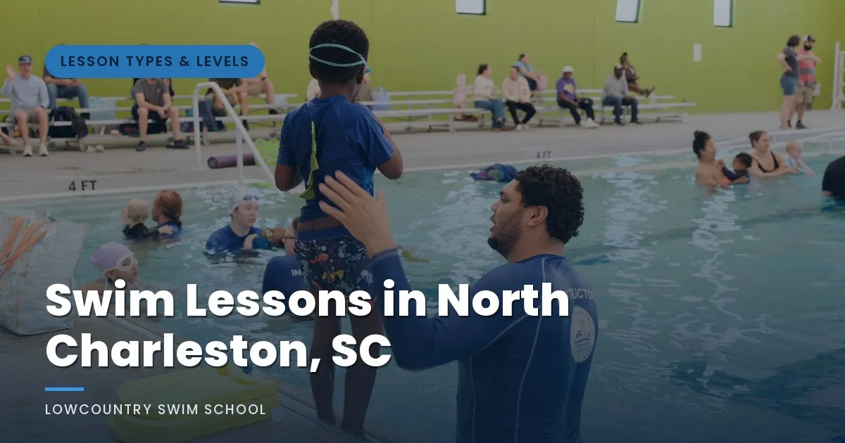 LowCountry Swim School instructor with a young swimmer at an indoor pool