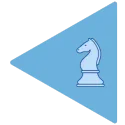 A blue triangle with a chess piece, a Knight, inside the blue triangle.