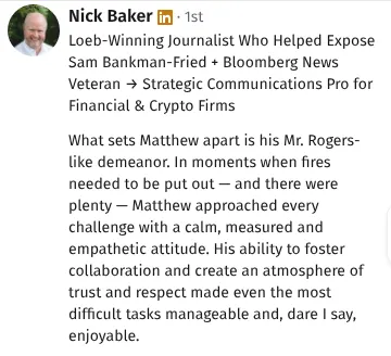 Recommendation from Nick Baker