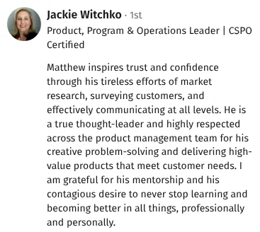 Recommendation from Jackie Withcko