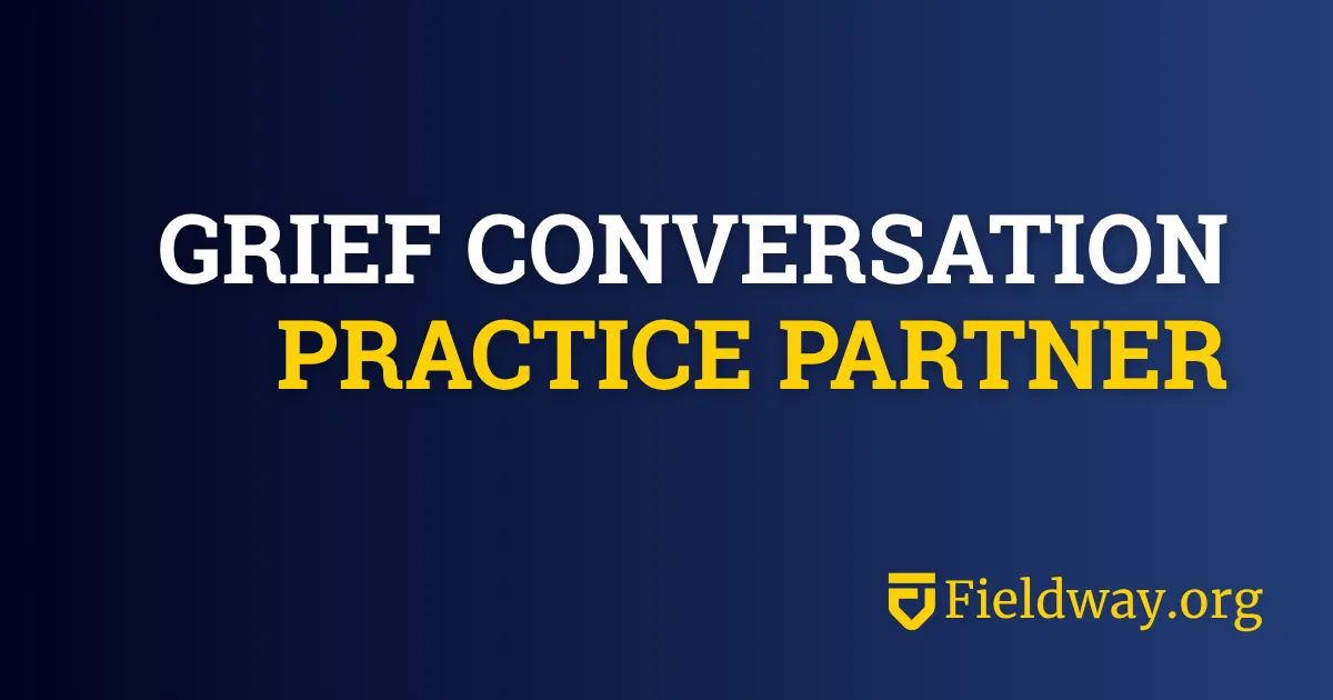 Image of Matthew Stublefield with the text, "Grief Conversation Practice Partner"