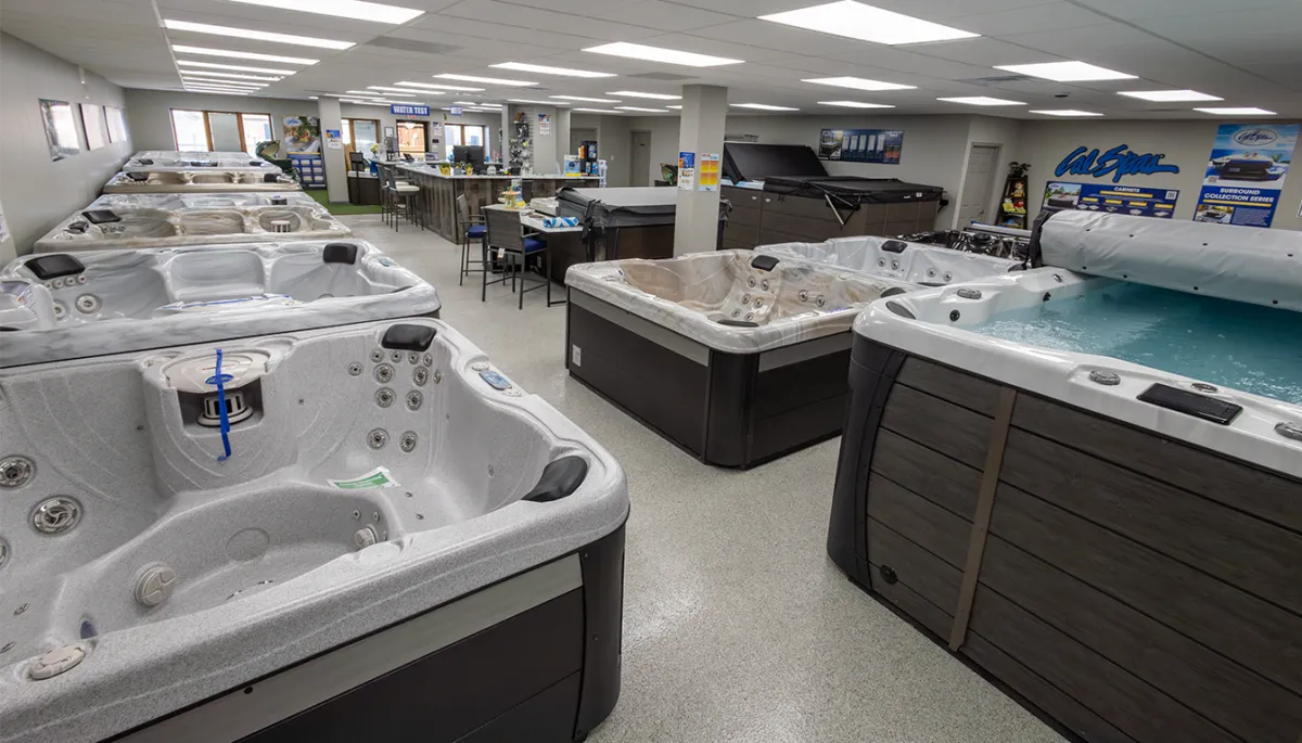 Hot Tubs of St. Louis showroom with staff greeting customers