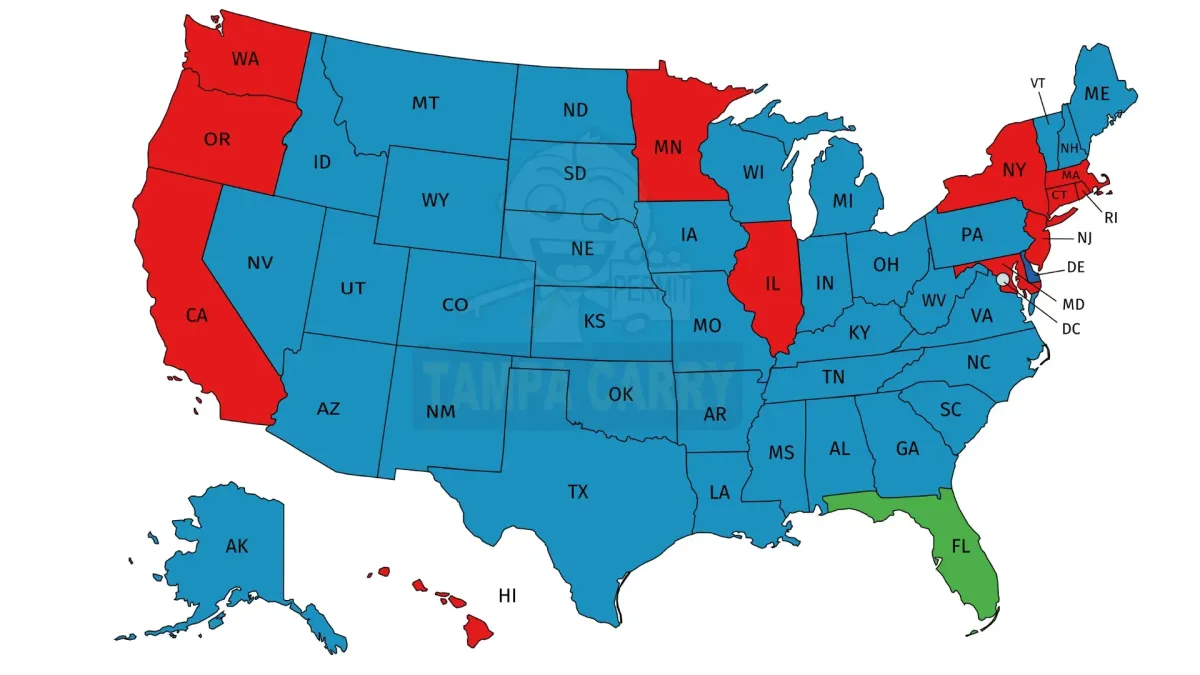 Florida Concealed Carry License States legal  carry reciprocity map
