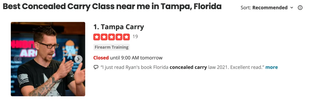 Tampa Carry Student Review Yelp number one rated class in Tampa florida