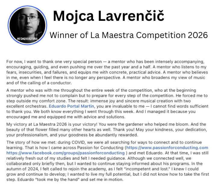 Mojca Lavrenčič, winner of La Maestra 2026, about the Passion for Conducting Academy