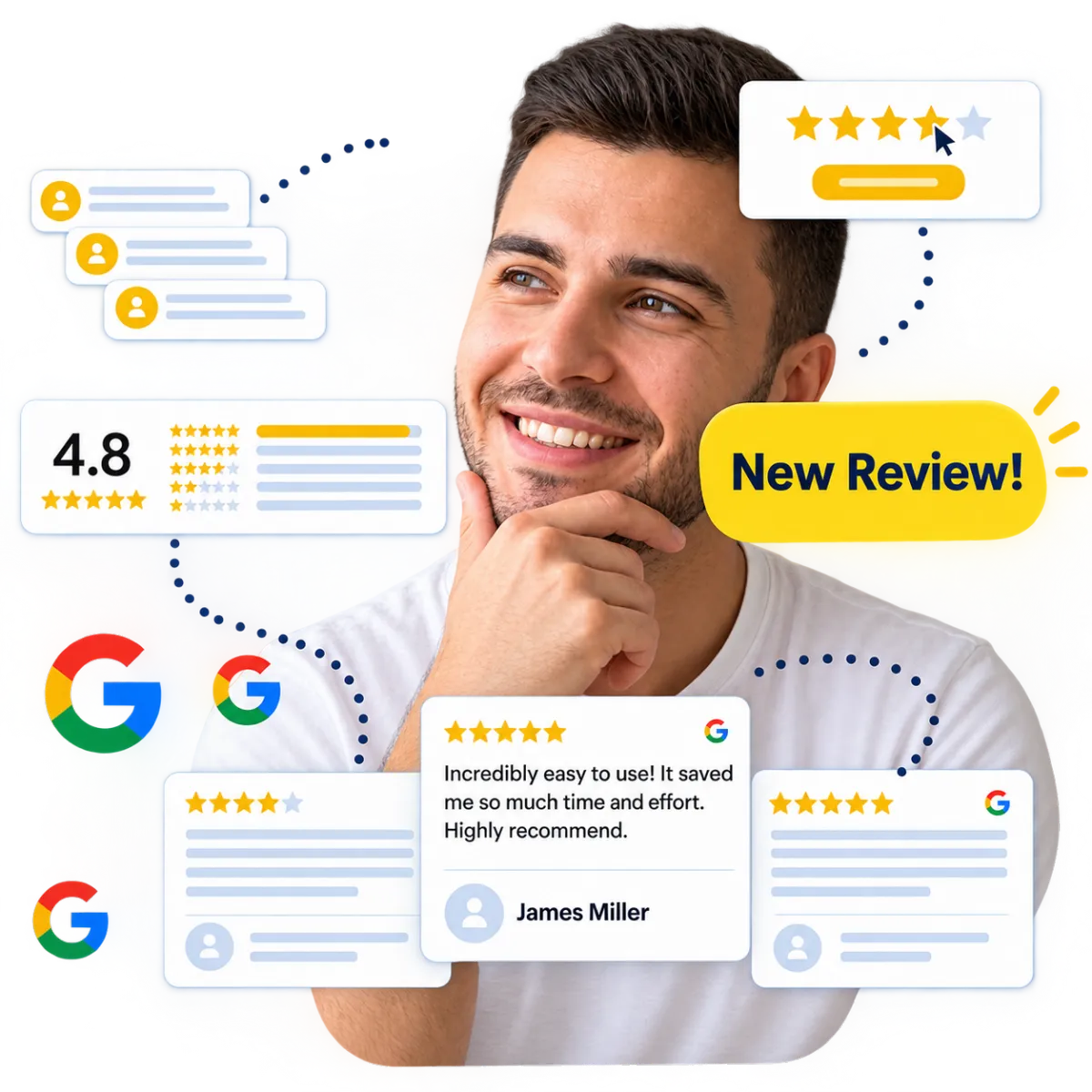 Man looking at new reviews