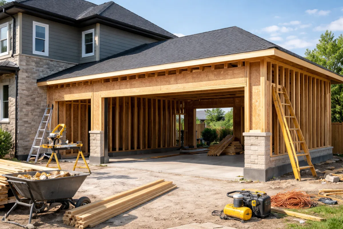 Custom garage construction project in Richmond Hill residential property