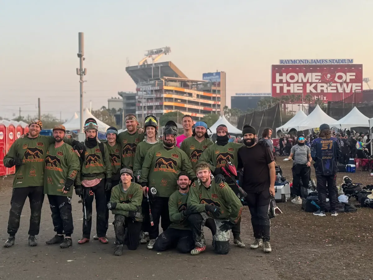 Recreational paintball game at Bear Ridge Paintball in Jasper, GA—beginner‑friendly outdoor field near Atlanta.
