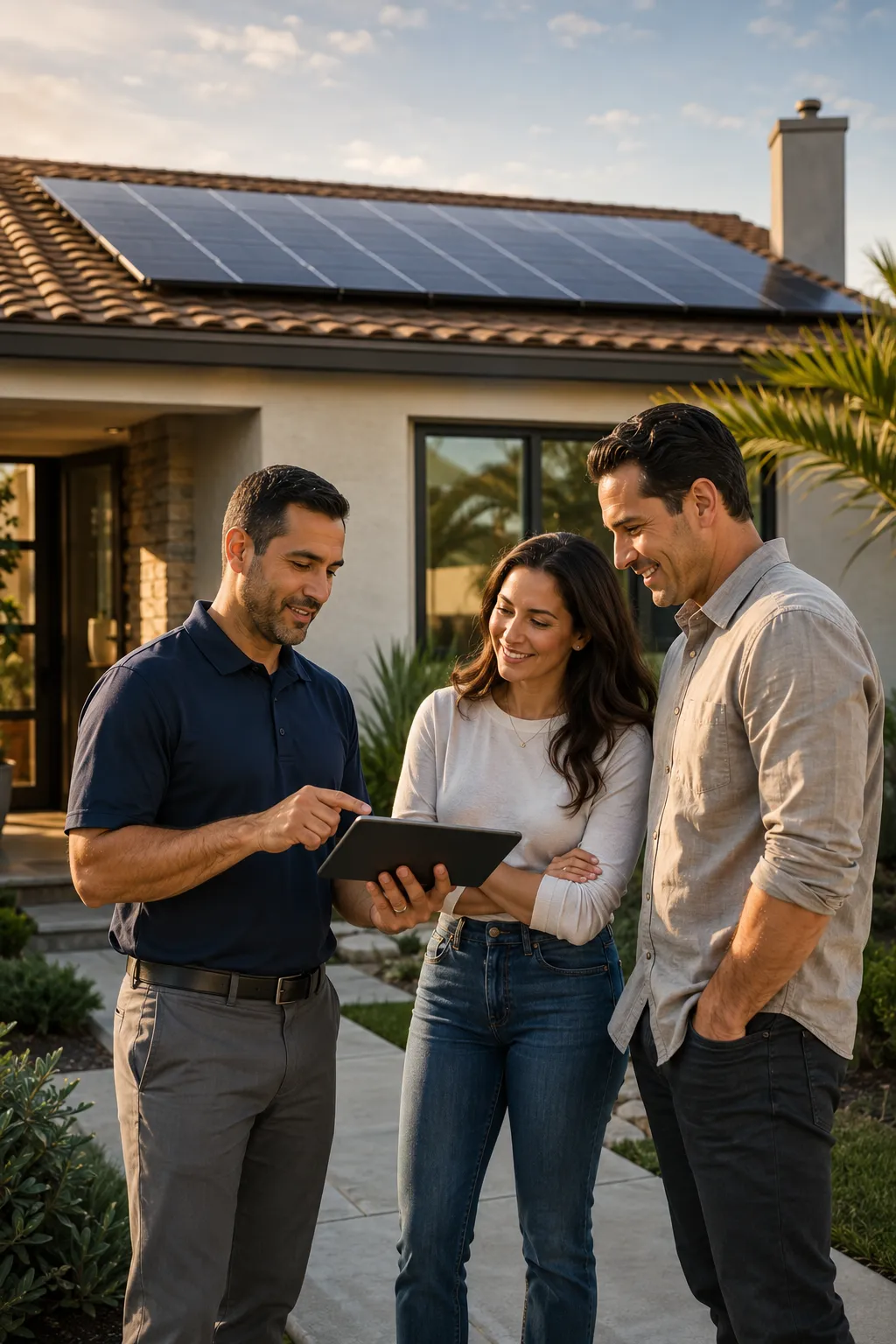 Homeowners discussing residential solar options with Sun Capital Energy