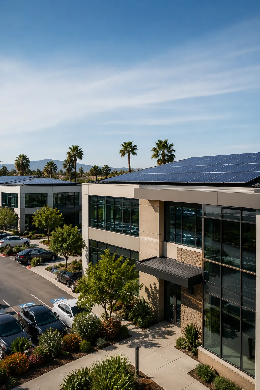 Southern California commercial office building with rooftop solar installation