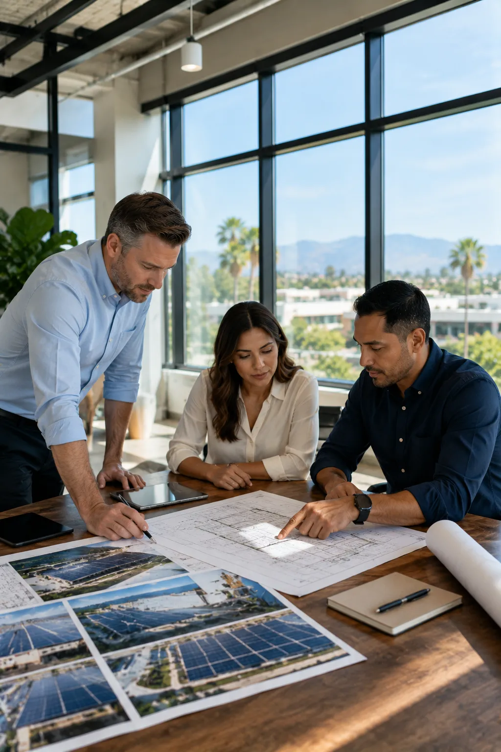 Sun Capital Energy professionals reviewing residential and commercial solar projects