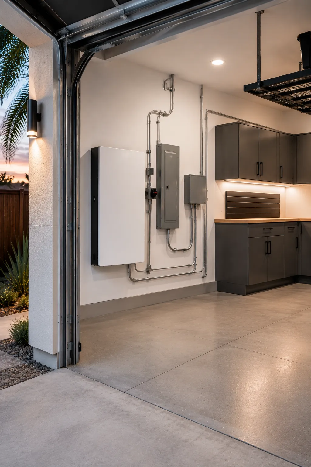 Professionally installed home battery backup system in a Southern California residential garage
