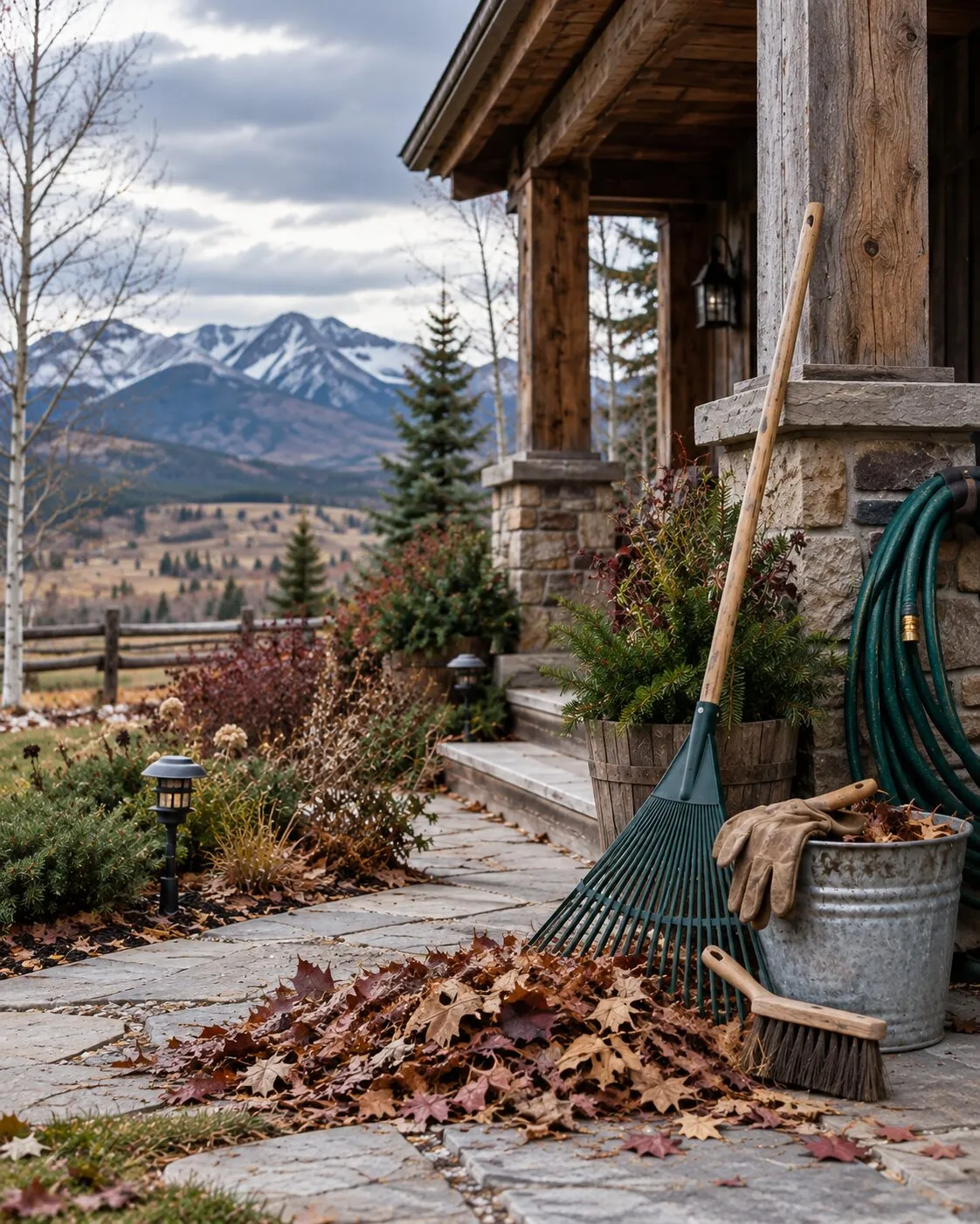 Fall cleanup on a Colorado homestead porch