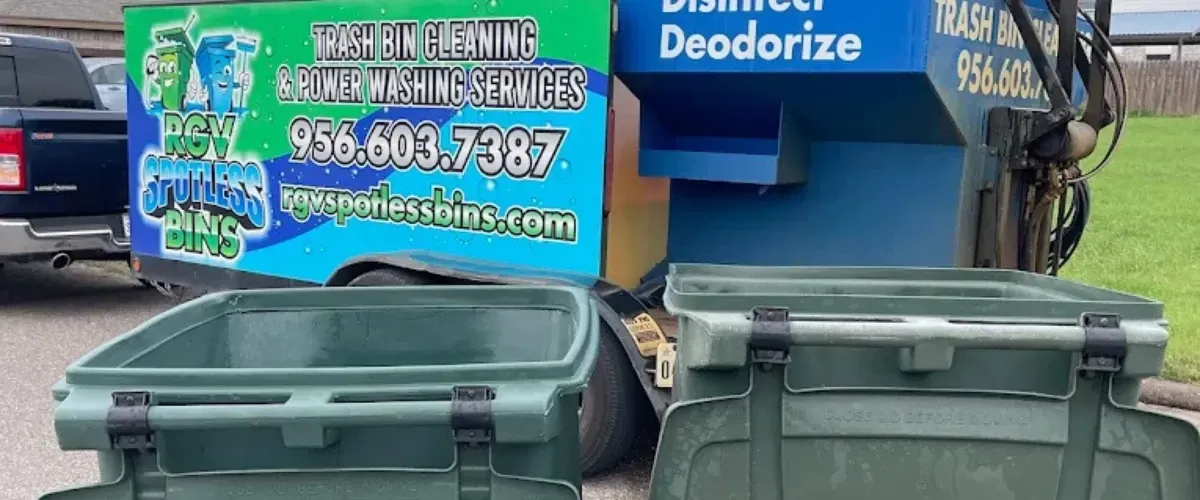 Green residential garbage bin before professional trash bin cleaning service