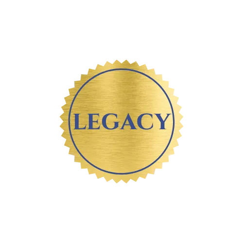 Gold seal labeled “LEGACY” above a statement declaring SSC as the operational and compliance backbone for scalable digital ventures.