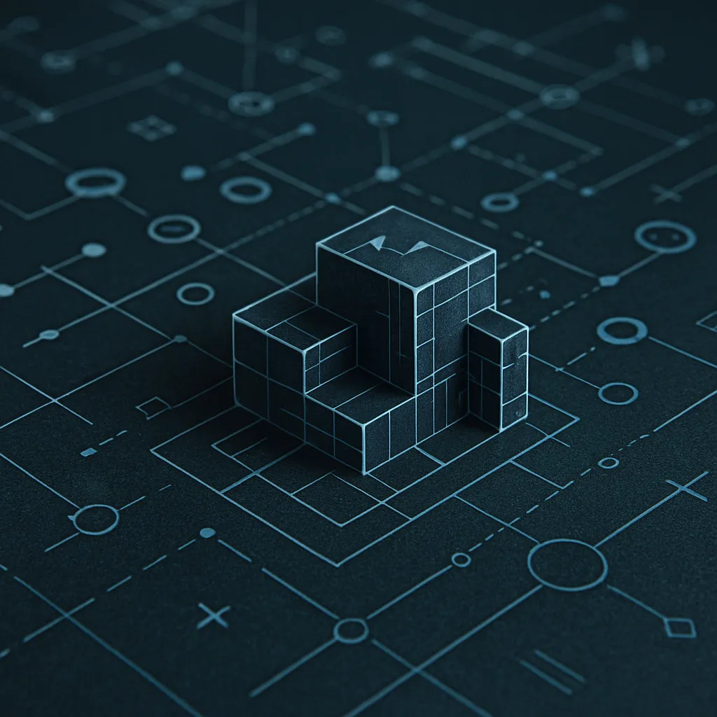 Digital architectural wireframe illustrating a structured multi-layer building layout over a blueprint grid, representing strategic infrastructure and governed architecture in a business operations context.