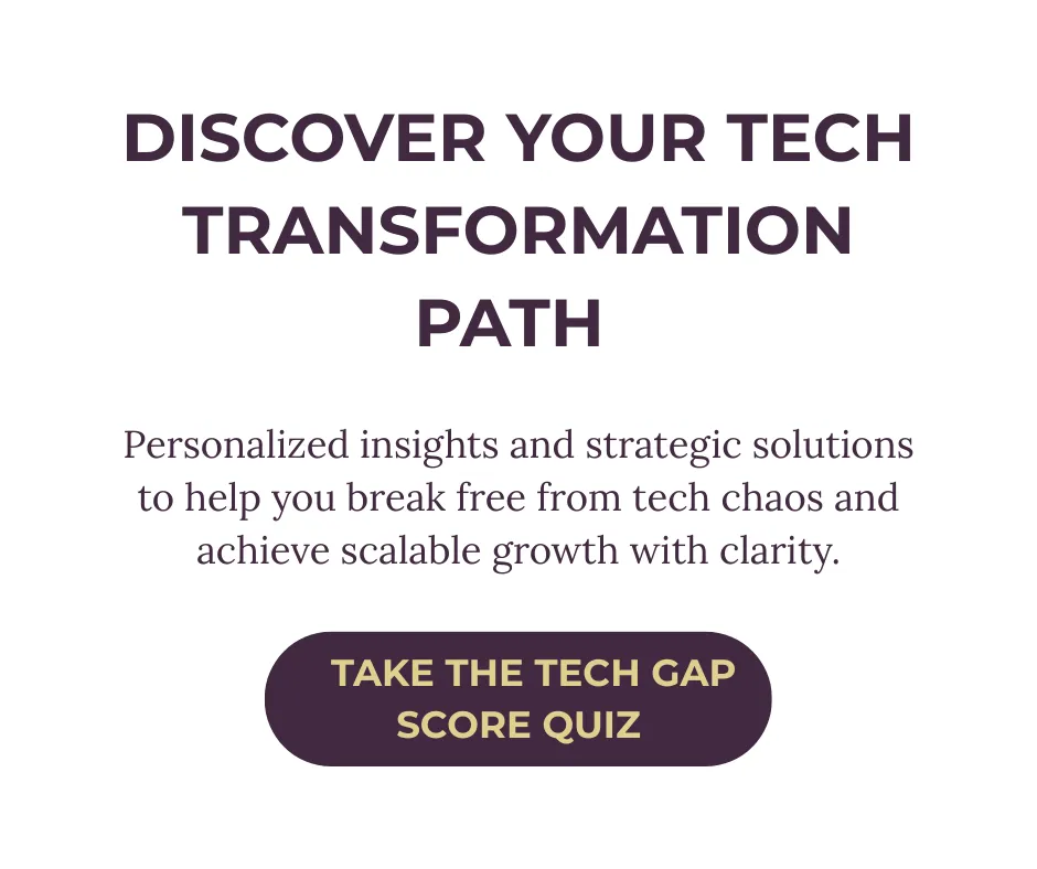 Discover your tech transformation path graphic with call-to-action button for Tech Gap Score Quiz