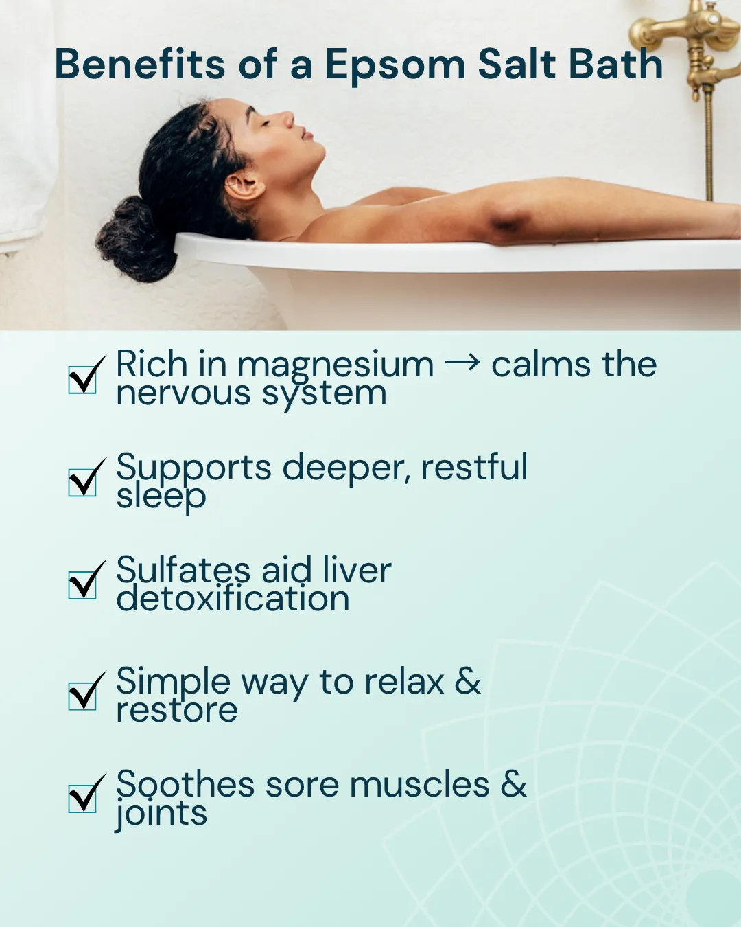 Person relaxing in a bathtub enjoying the benefits of Epsom salt.