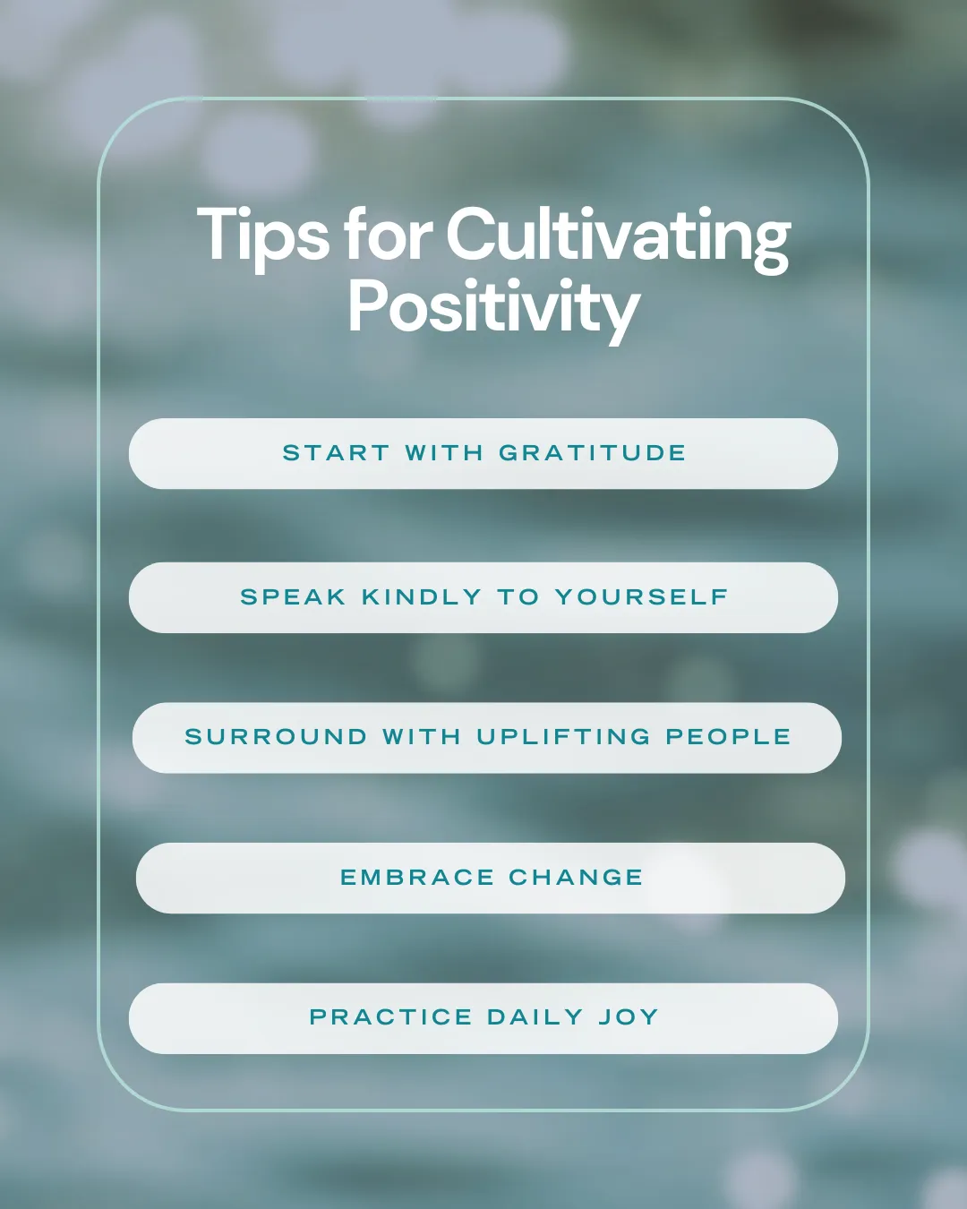 Tips for cultivating positivity including gratitude and joy.