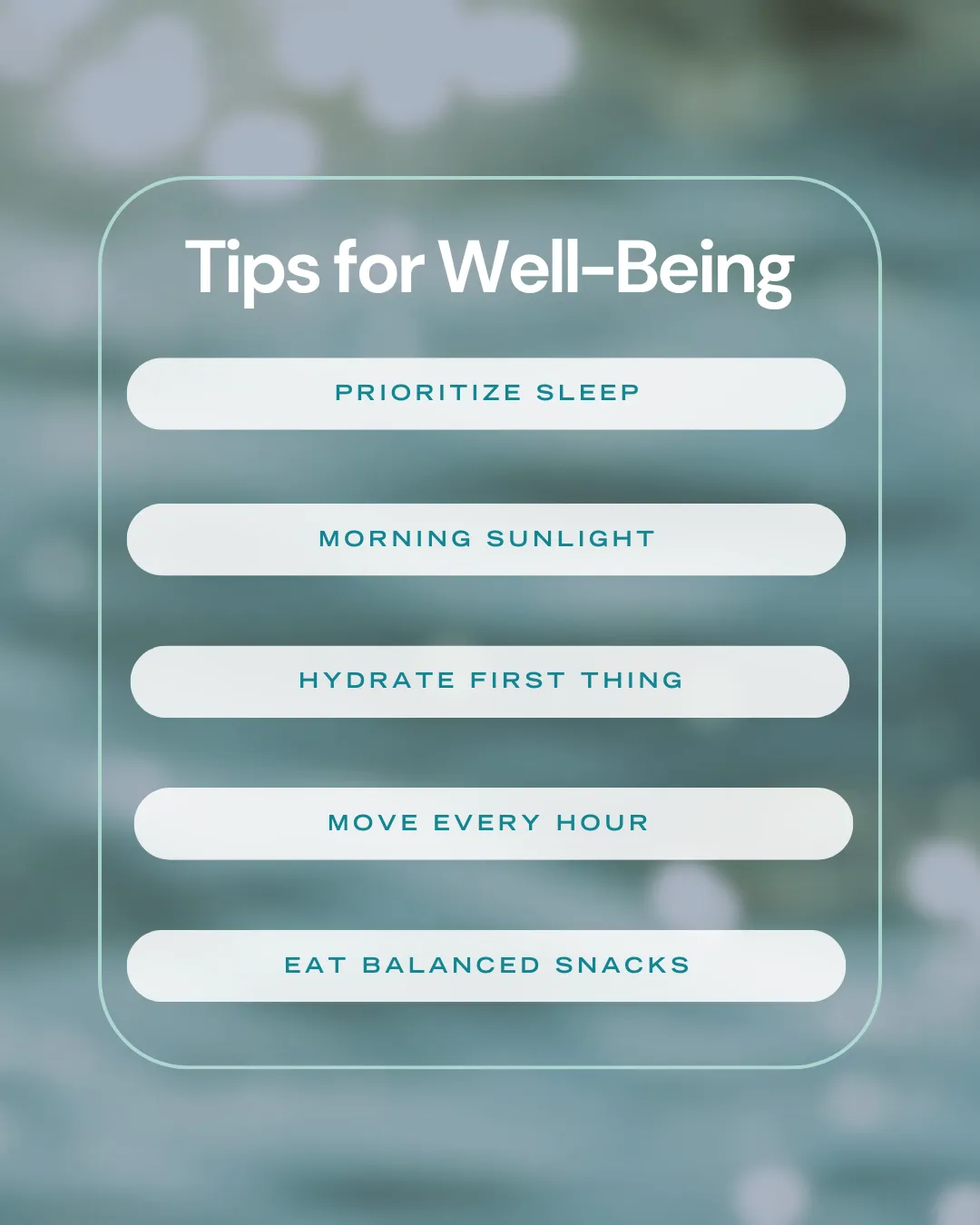 Image of tips for well-being with five key points listed.