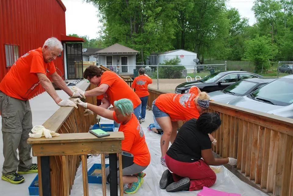 Volunteers from the Bike Adventure building a ramp