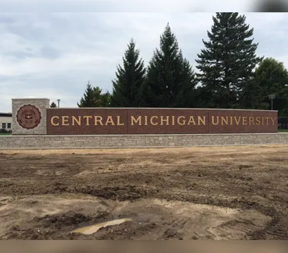 Custom monument sign at a property entrance in West Michigan