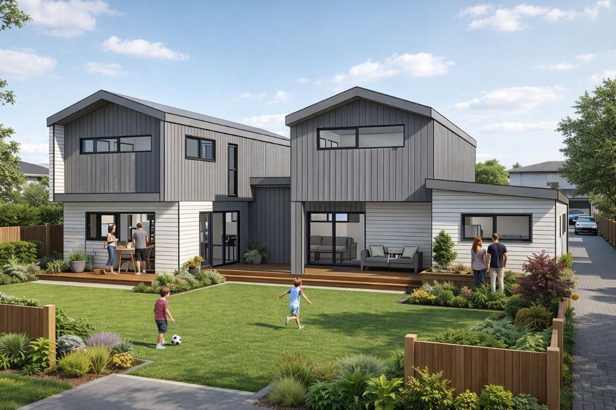 Multi dwelling housing design for co-ownership on one site in New Zealand