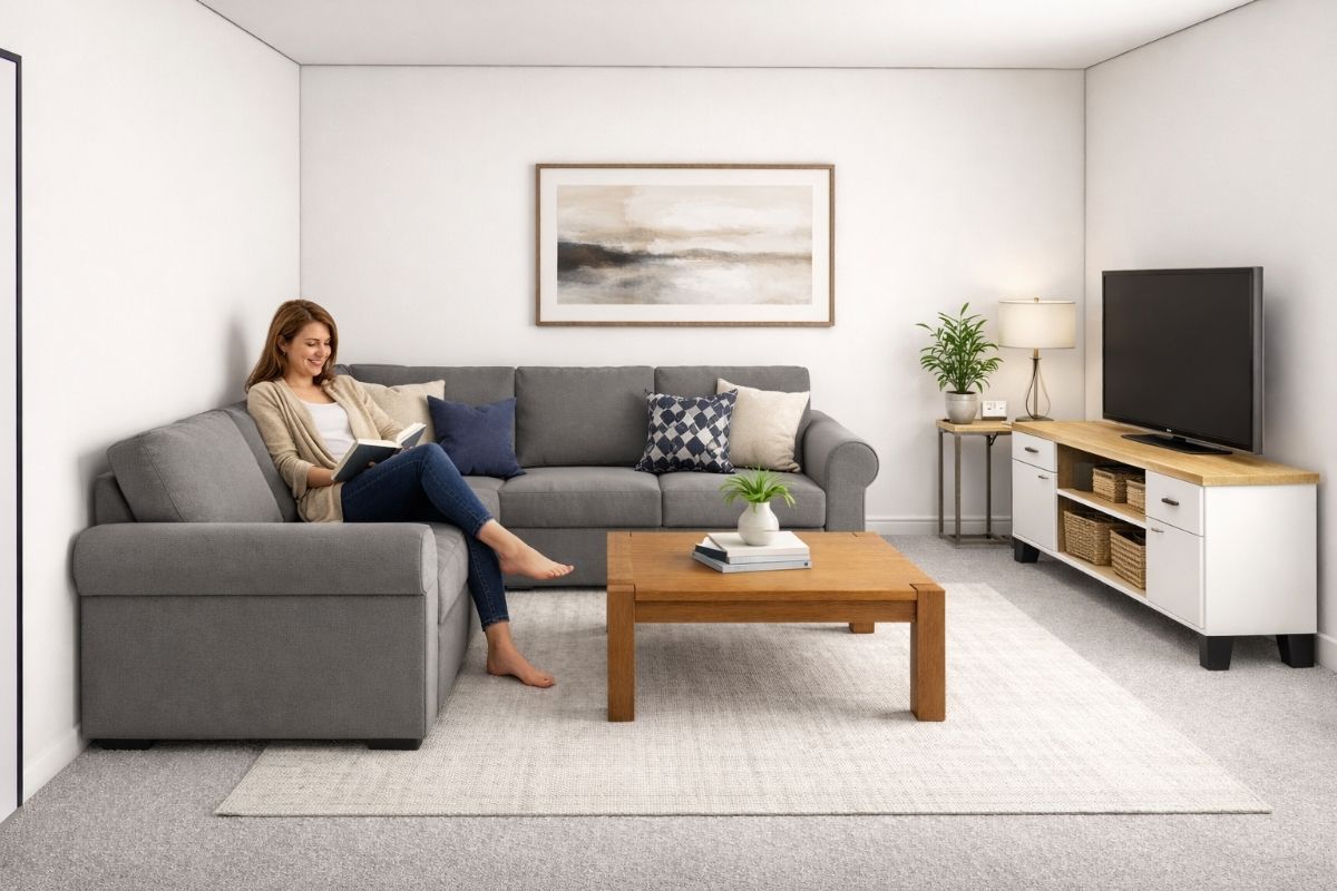 compact home living room open plan design modern small house interior