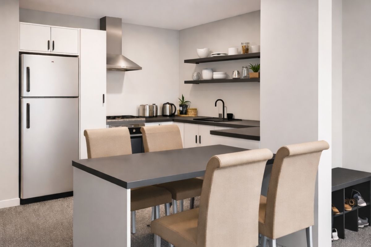 compact kitchen dining layout small granny flat interior design