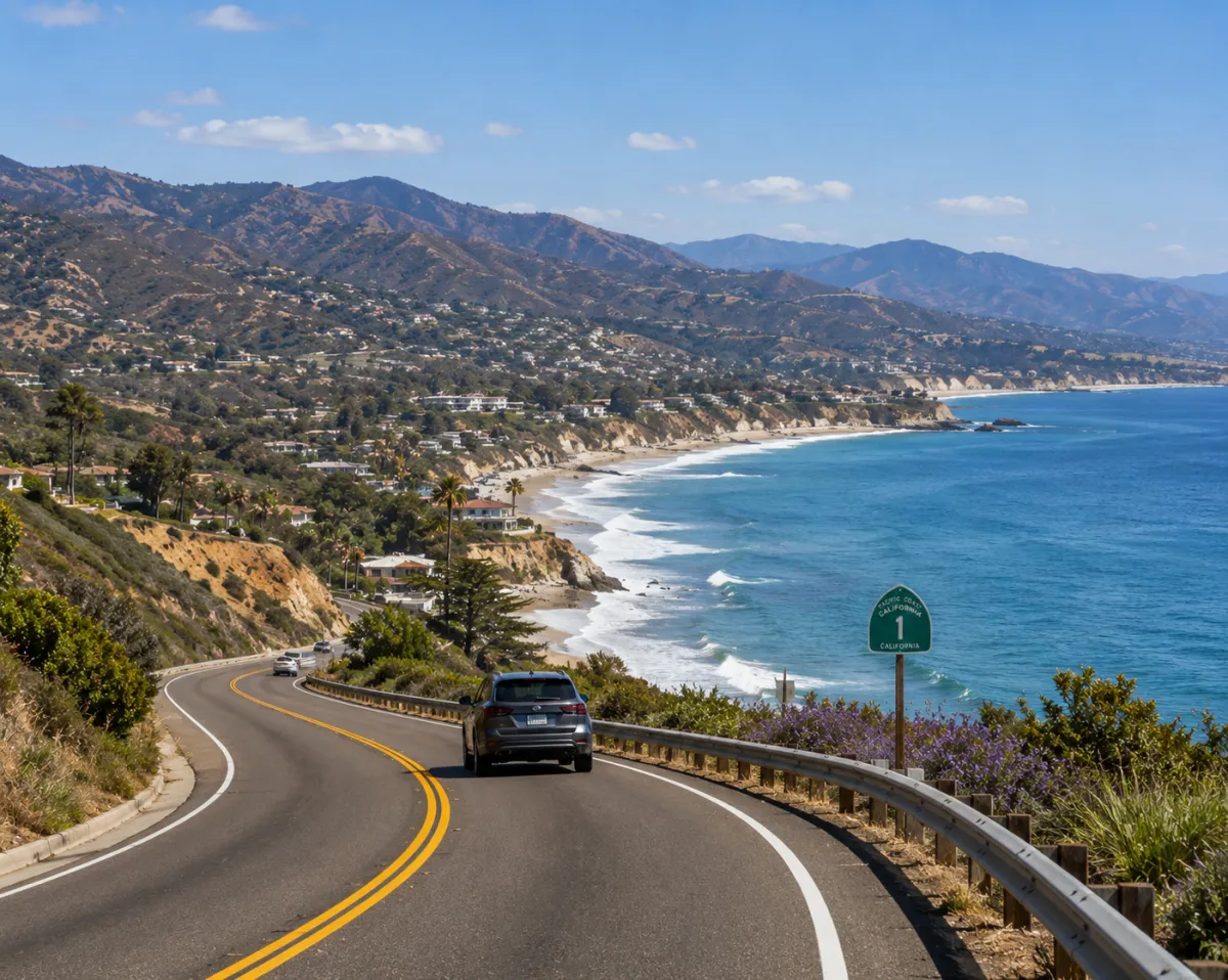 Beautiful Southern California coastline near Malibu, accessible from Thousand Oaks.