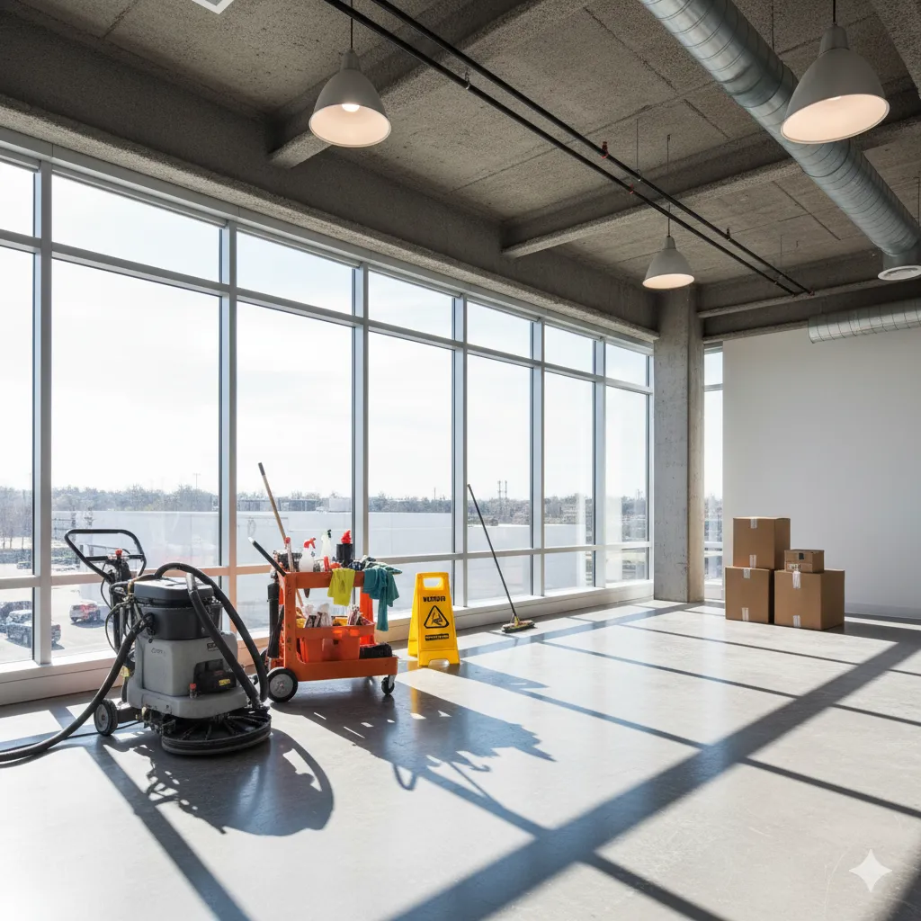 Professional janitorial cleaning service maintaining office and residential spaces with modern equipment.