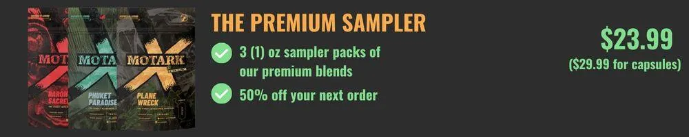 The Premium Sampler: Barong's Sacred Red, Phuket Paradise, and Plane Wreck (our best, most potent, and adventurous kratom)