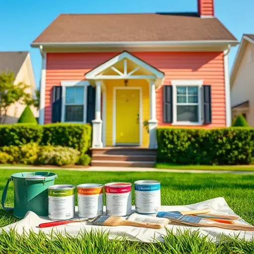 Freshly painted home in Glendale WI with vibrant colors, detailed exterior, and organized paint supplies amidst a serene neighborhood.